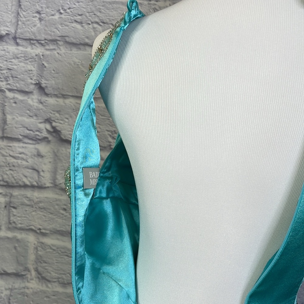Badgley Mischka Aqua Sleeveless Y2K Stretch Prom Wedding Gown Formal Dress Sz 0 - Picture 15 of 15